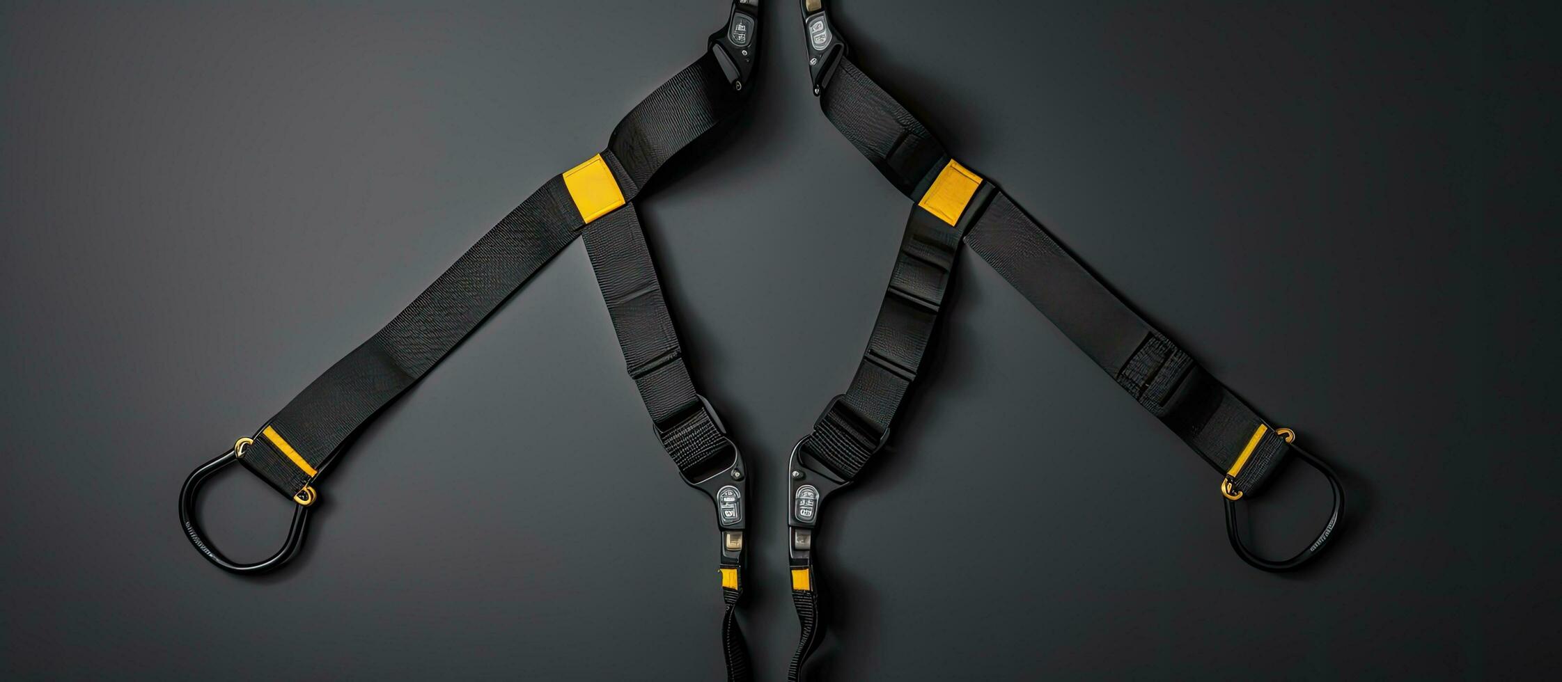 Photo of black and yellow suspenders on a dark background with copy space