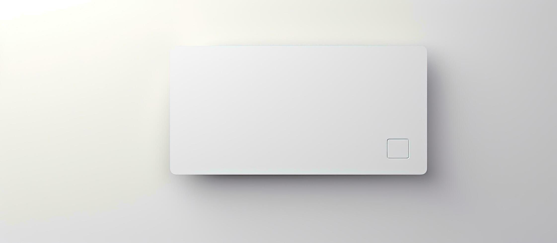 Photo of a blank white square object mounted on a wall with copy space with copy space