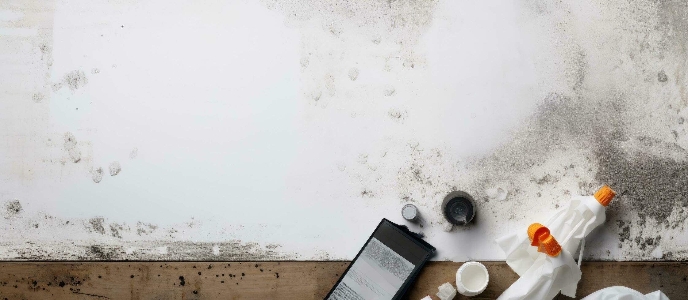 Photo of a laptop computer on a rustic wooden table with empty space for text or design with copy space