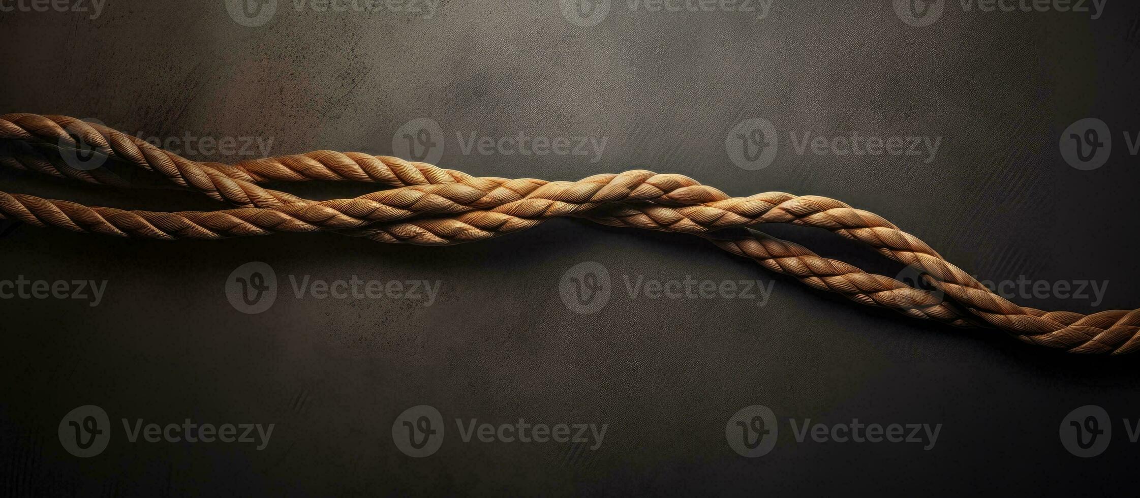 Photo of a detailed close up of a rope hanging on a textured wall with copy space