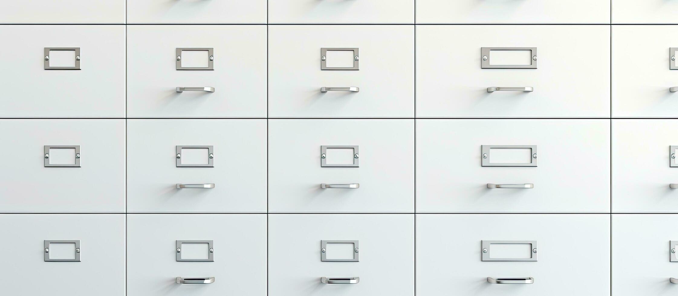 Photo of a minimalist white drawer set with square knobs with copy space