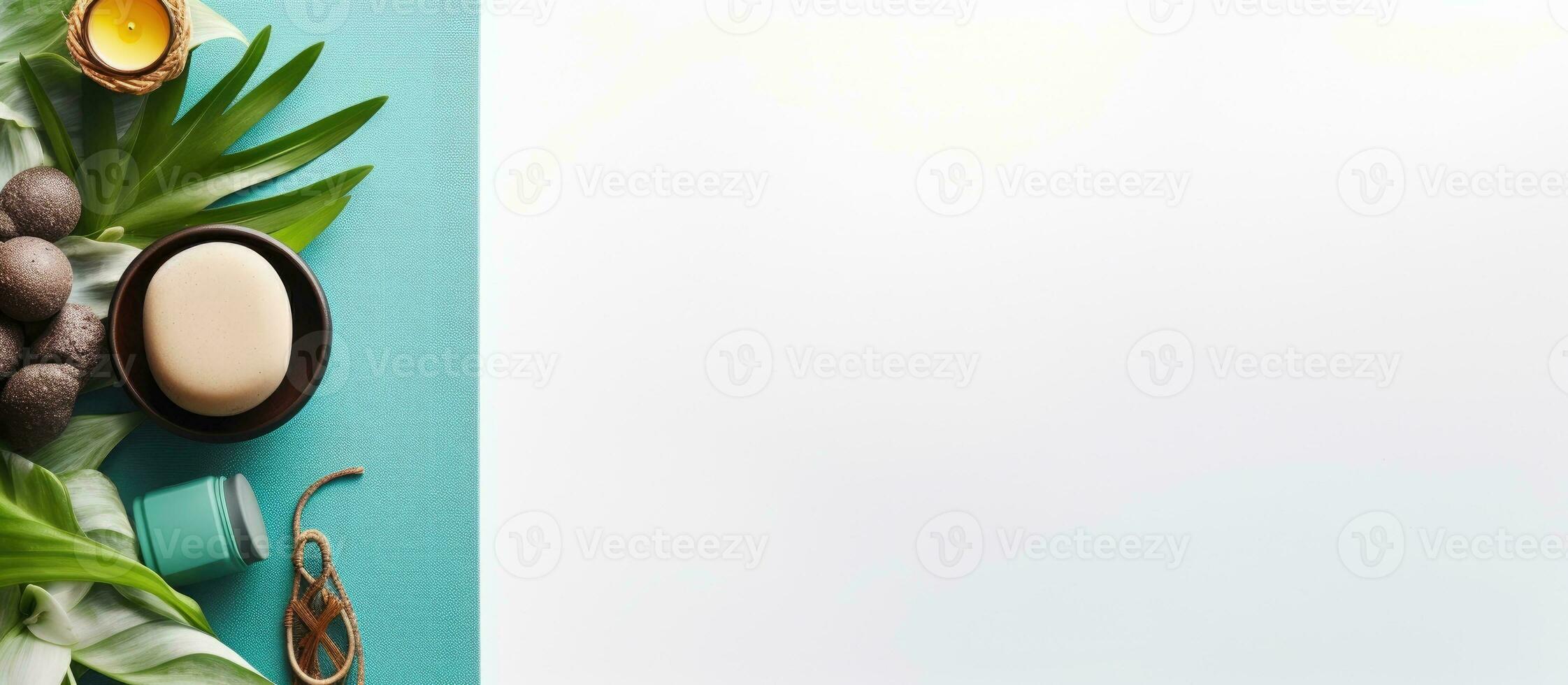 Photo of a cluttered table filled with various objects with copy space