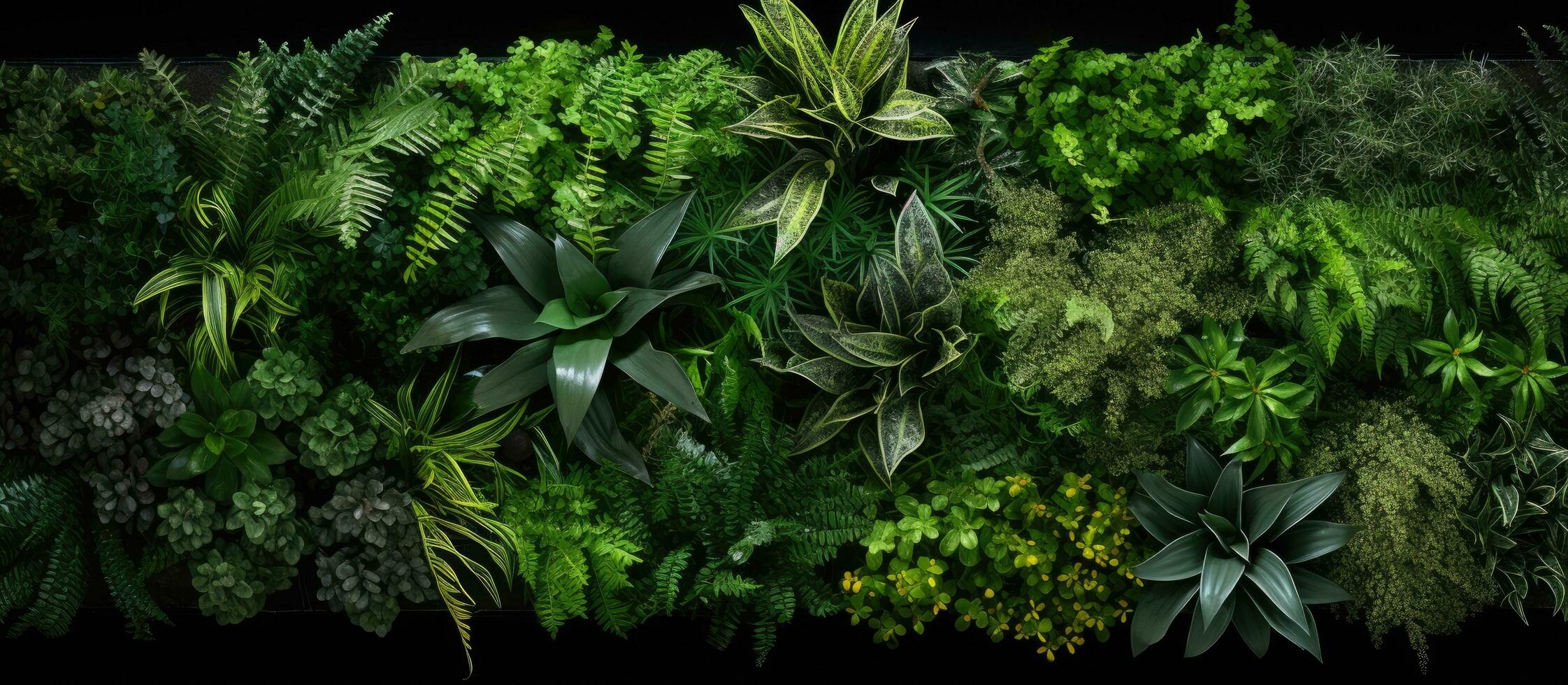 foto de un lozano verde vivo pared lleno con un variedad de próspero plantas con Copiar espacio