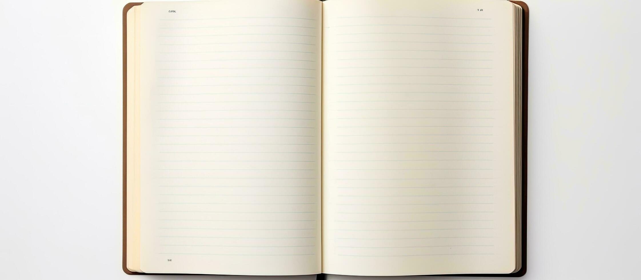 Photo of an open notebook on a white surface with plenty of space for writing or drawing with copy space