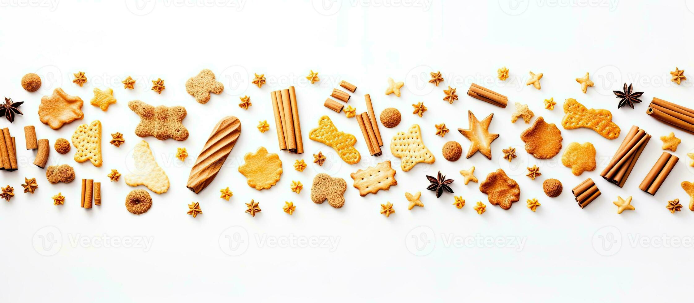 Photo of various delicious cookies on a clean white background with copy space