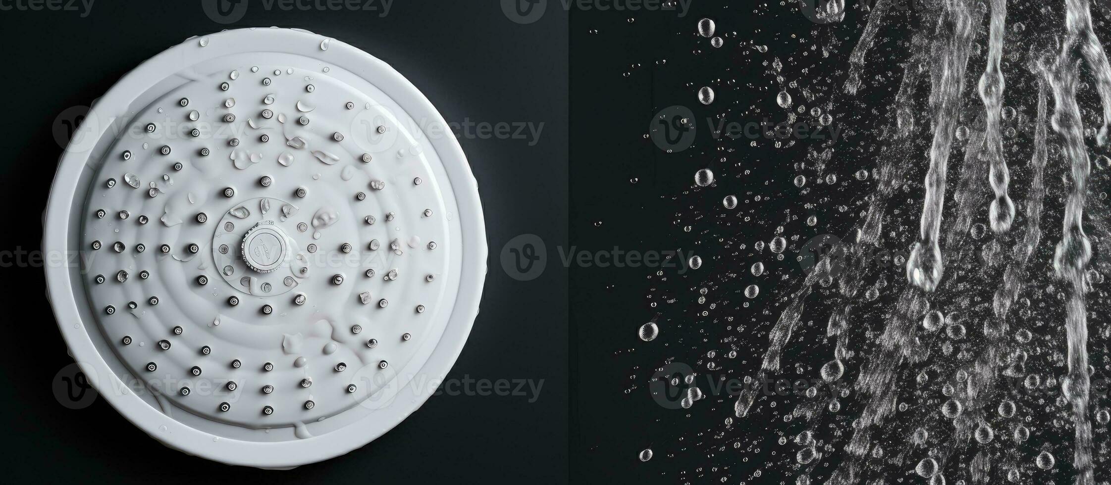 Photo of a shower head with water running out, creating a refreshing and relaxing shower experience with copy space