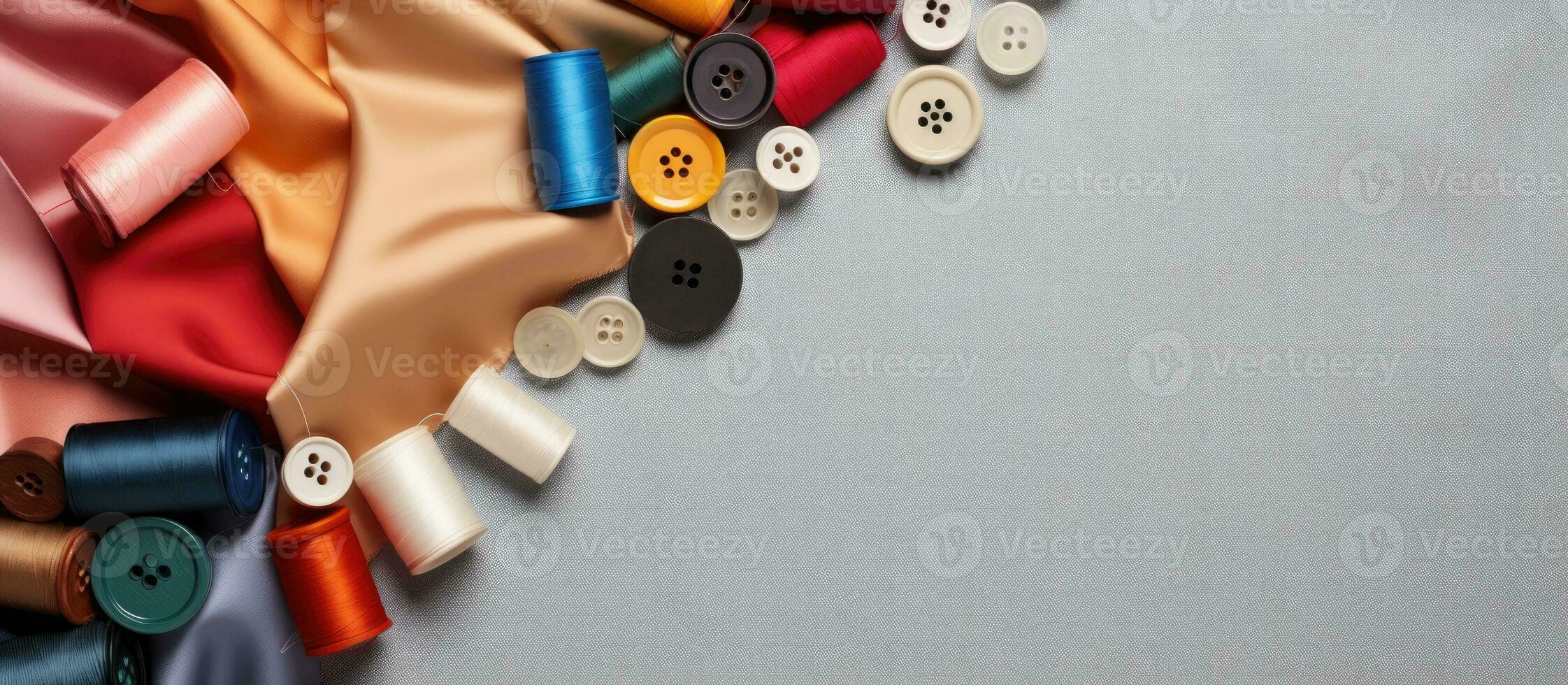 Photo of various colored buttons on a neutral background with copy space