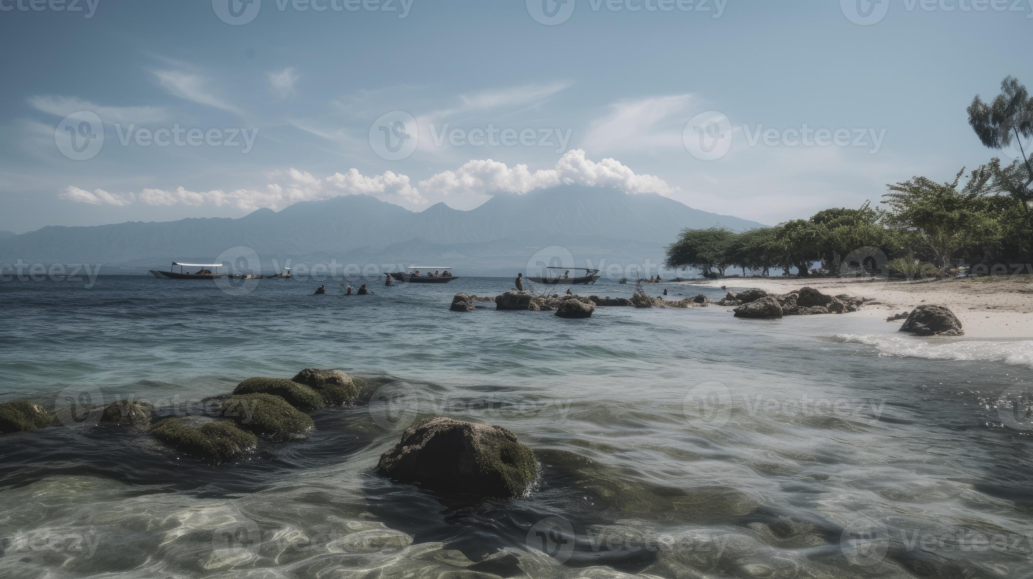 Beautiful sea and coastlines of Gili Trawangan, Gili Meno, Gili Air, Indonesia, AI Generative