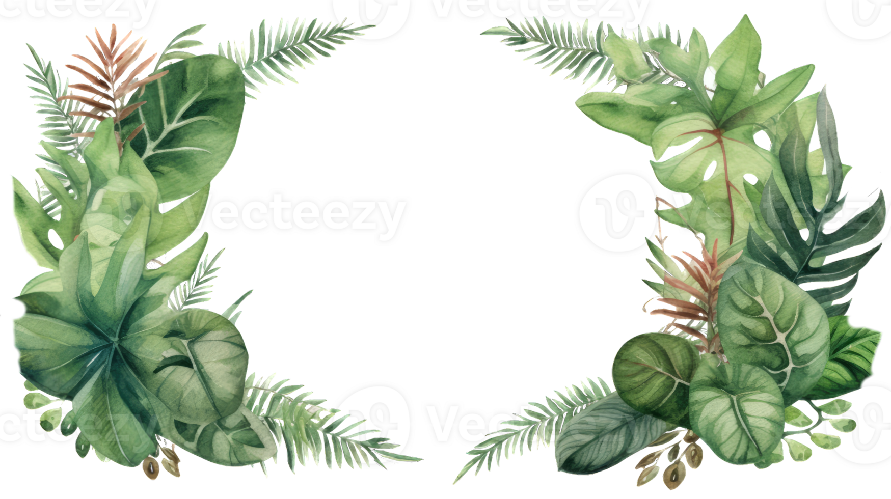 Tropical frame with exotic jungle plants, palm leaves, monstera and place for text. Folliage vector background. tropic design for travel, summer holiday, transparent background png
