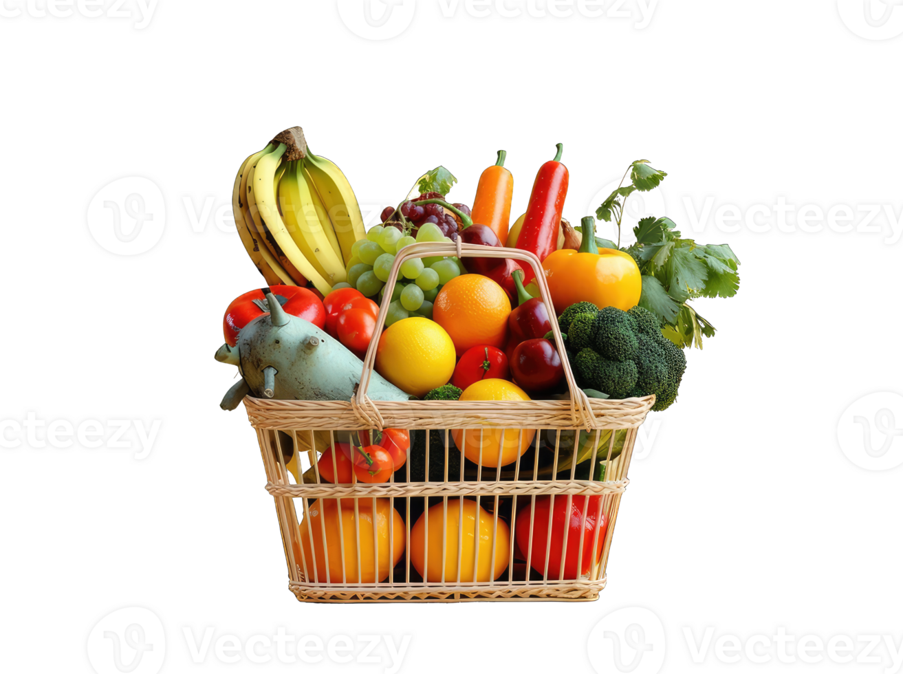 Basket and fresh fruits on transparent background png