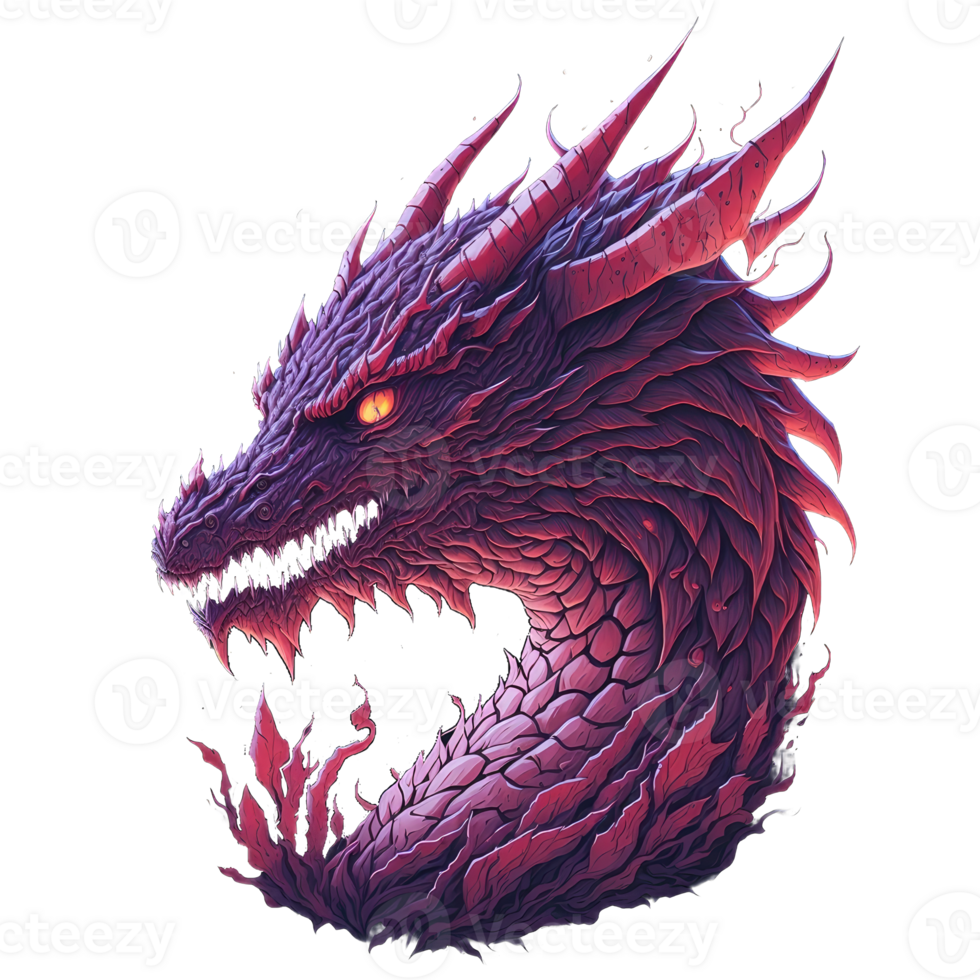 Head of Fantasy Dragon. Ferocious monster. Vicious dragon with a gaping maw. Beast. Creature. Fierce. Angry. 3D illustration. png