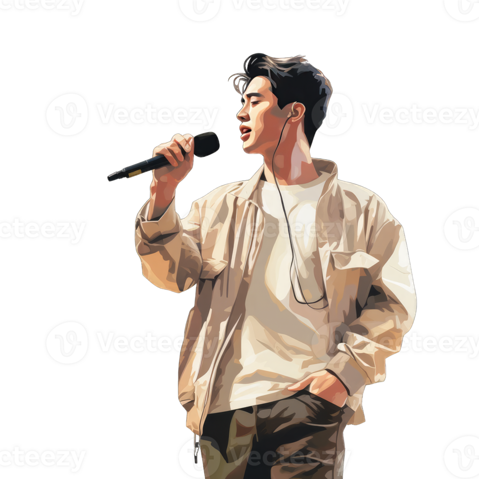 Singer vector, watercolor style, transparent background png