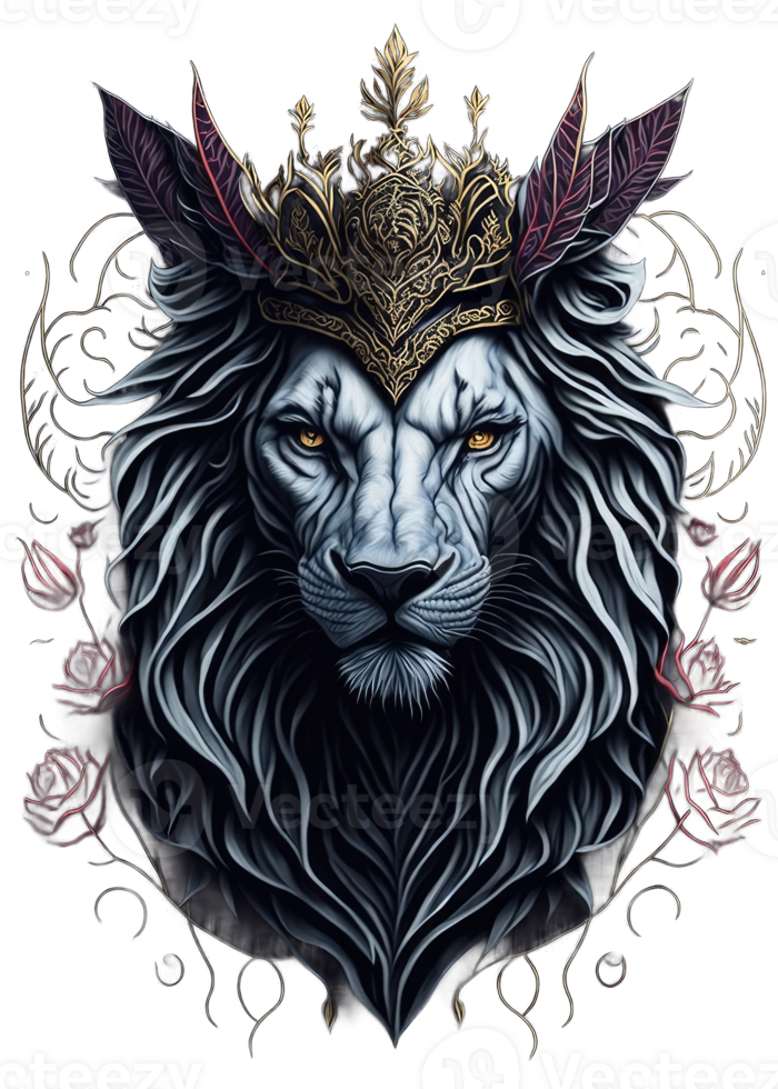 Lion head illustration, isolated on transparent background png