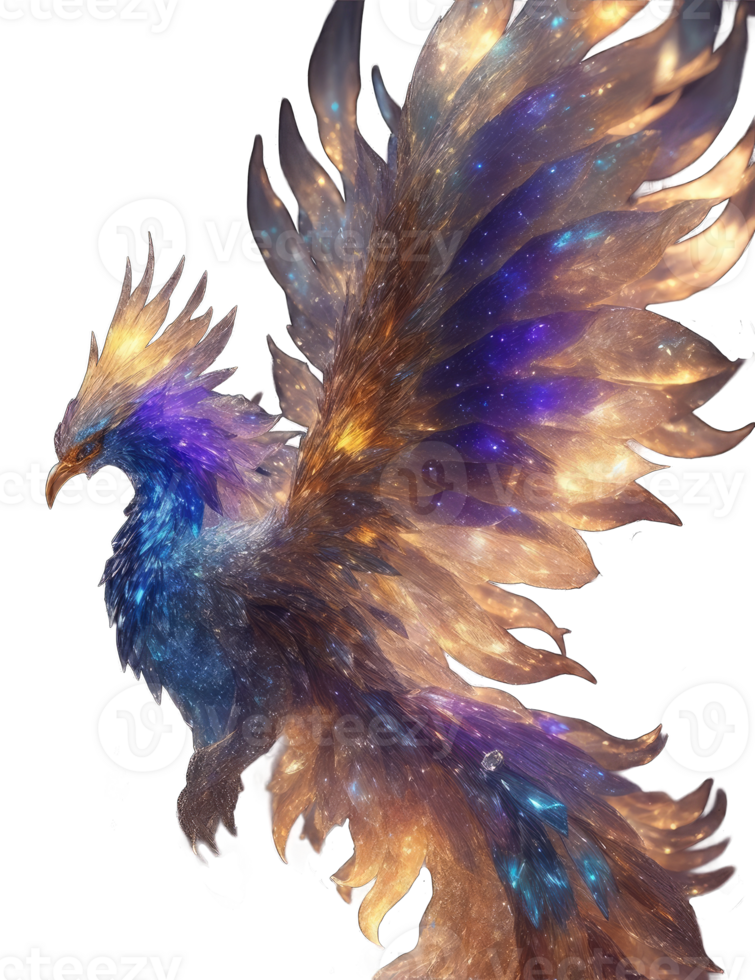 Phoenix bird risen from the ashes, fire bird. Burning bird. 3D illustration, transparent background png