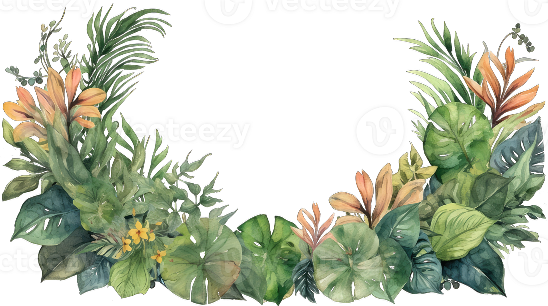 tropisk ram med exotisk djungel växter, handflatan löv, monstera och plats för text. folliage vektor bakgrund. tropisk design för resa, sommar Semester, transparent bakgrund png