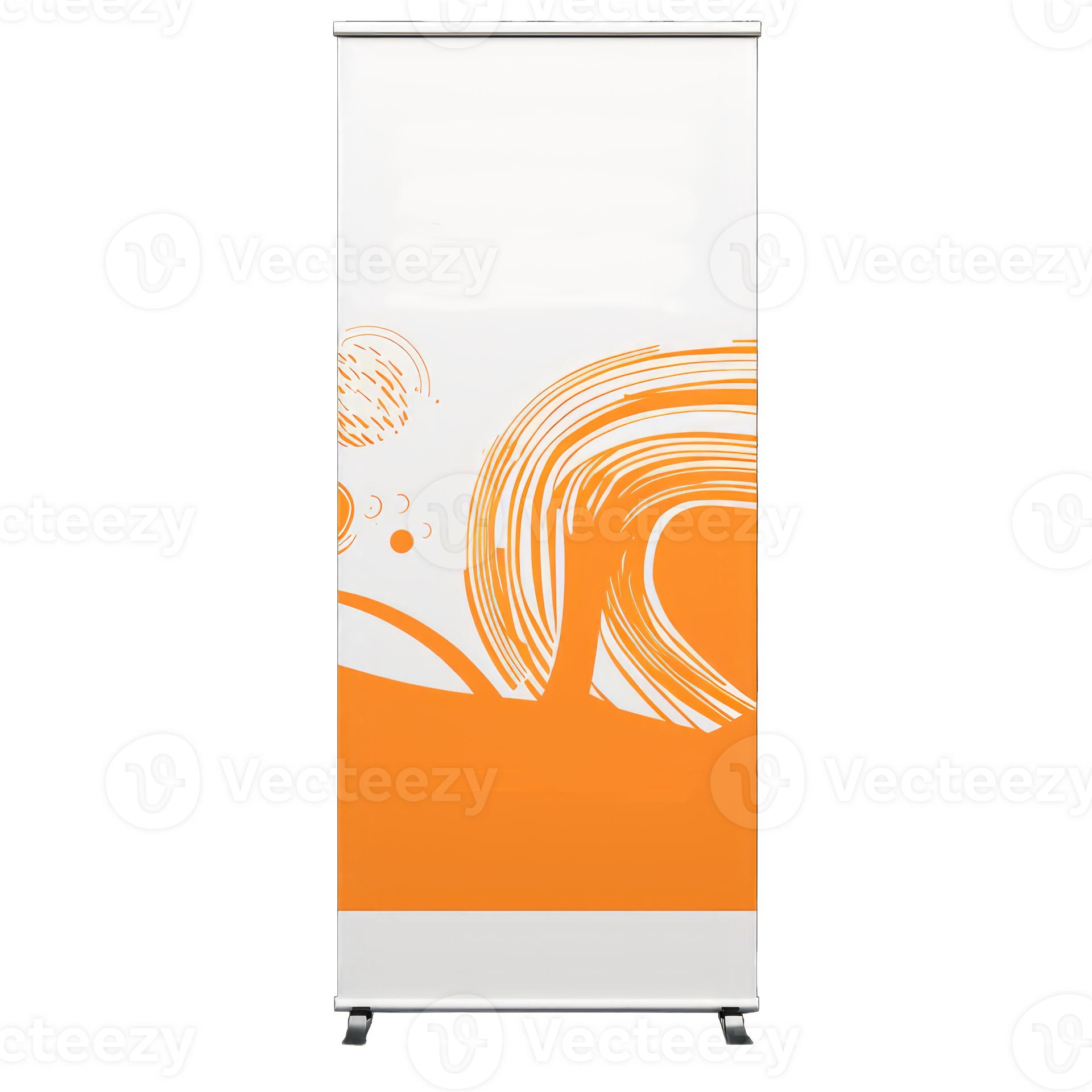 Roll up banner isolated on transparent background. Vertical empty