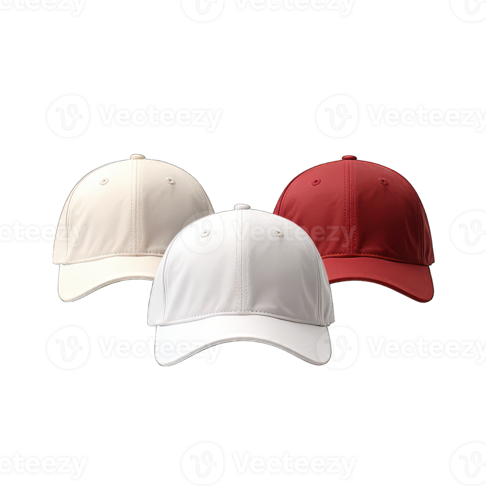 Cap mockup. Isolated on transparent background, realistic cap hat templates. angle view of adult caps mockup, generative ai png