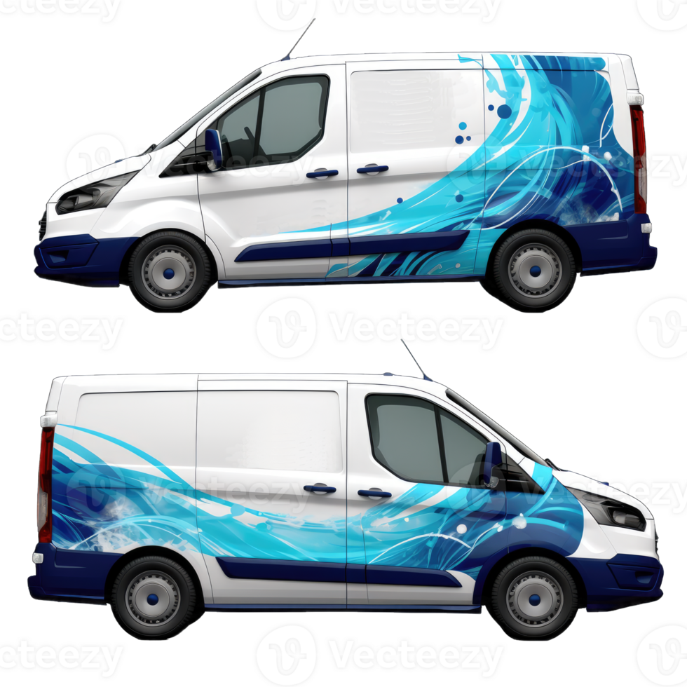 bedrijf bestelwagen, vrachtwagen, levering auto met blauw Wit branding ontwerp mock-up set. bedrijf auto's. levering vervoer model, generatief ai png