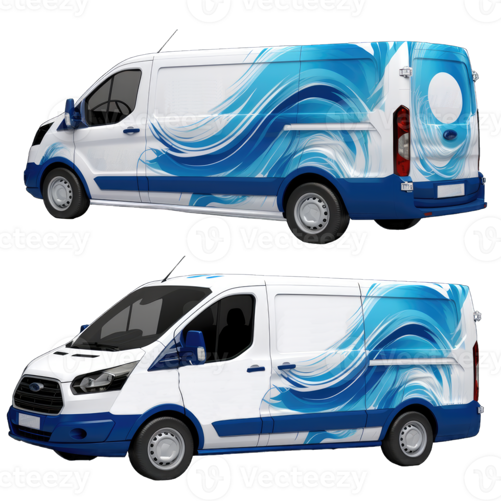 bedrijf bestelwagen, vrachtwagen, levering auto met blauw Wit branding ontwerp mock-up set. bedrijf auto's. levering vervoer model, generatief ai png