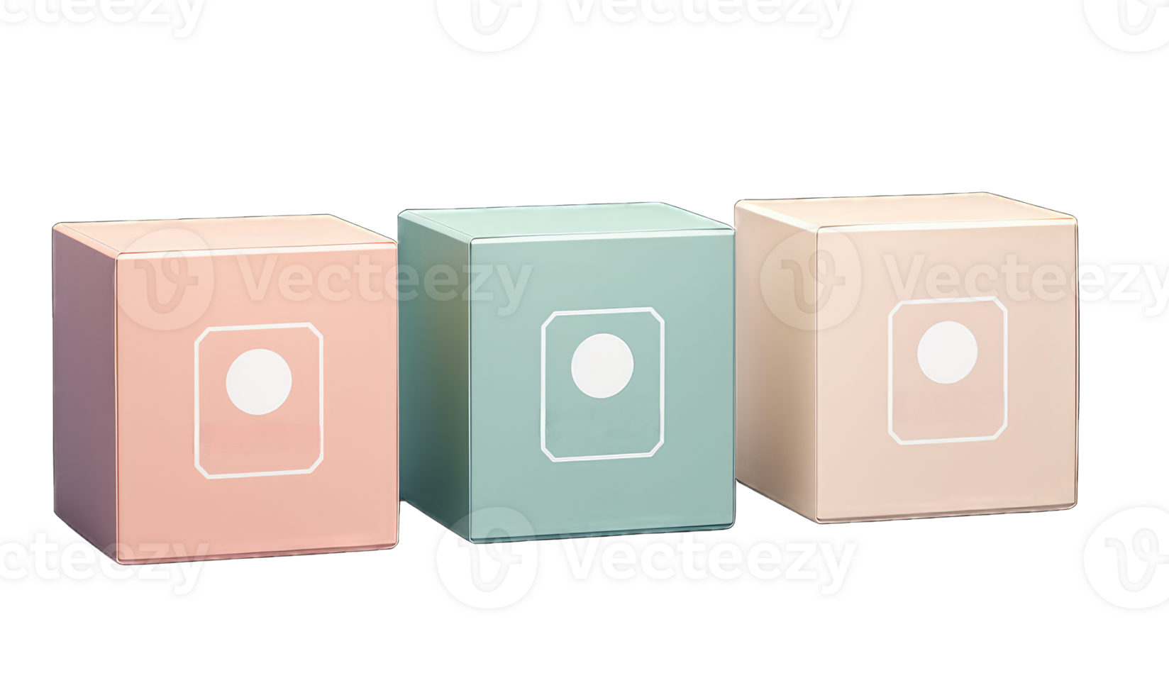 Three cardboard packaging boxes mockups isolated on transparent background. Vector illustration, Generative AI png