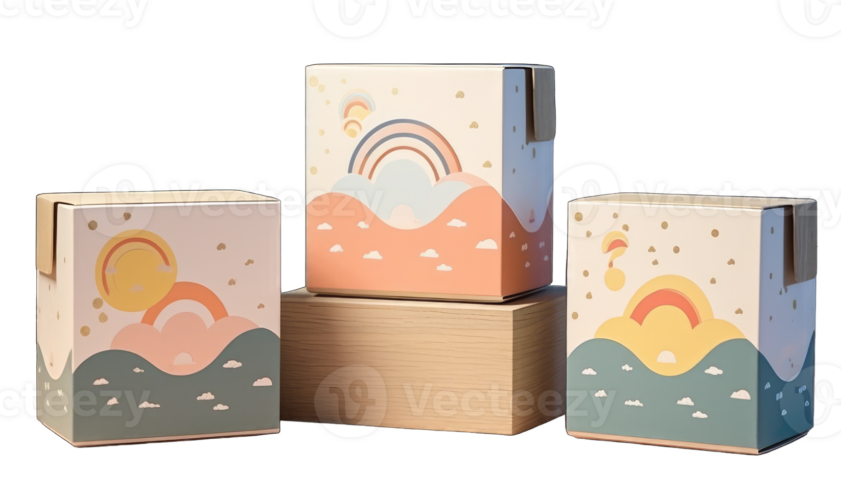 Three cardboard packaging boxes mockups isolated on transparent background. Vector illustration, Generative AI png