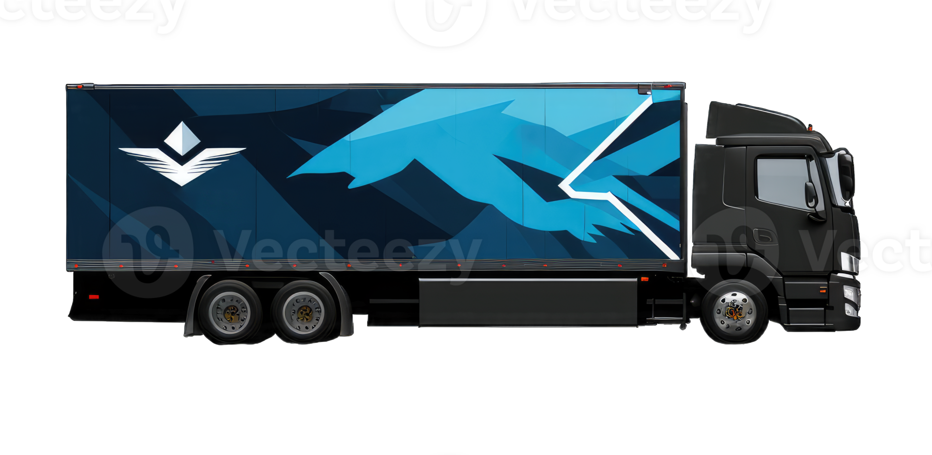 Unternehmen Lieferwagen, LKW, Lieferung Auto mit Blau Weiss branding Design Attrappe, Lehrmodell, Simulation Satz. Unternehmen Autos. Lieferung Transport Attrappe, Lehrmodell, Simulation, generativ ai png