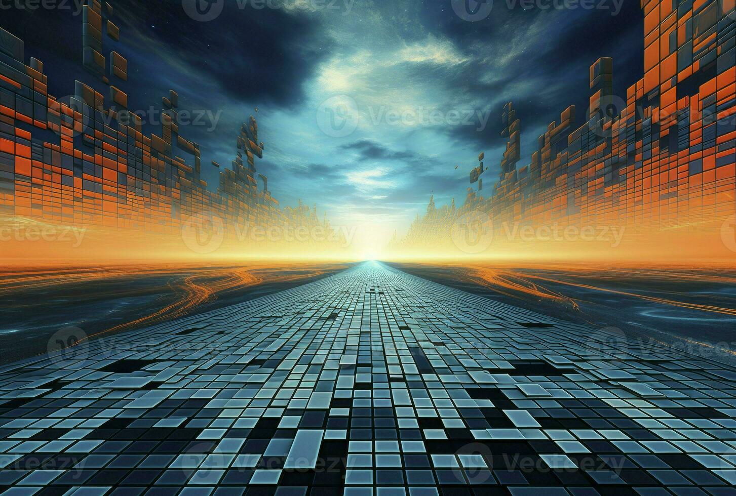 Abstract Backgrounds 80's retro Vector virtual reality smart city vr glasses and holographic simulation concept virtual world game virtual reality in cinema or future metaverse network, generative ai photo