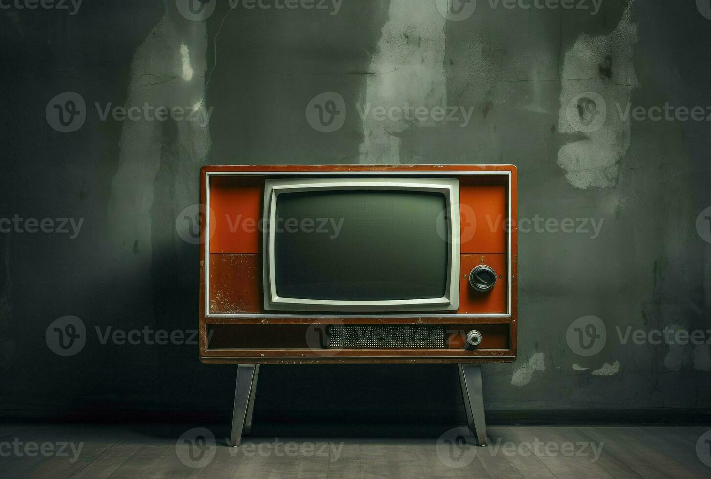 Retro old TV set receiver on wall background. Vintage instagram style filtered photo, Generative AI photo