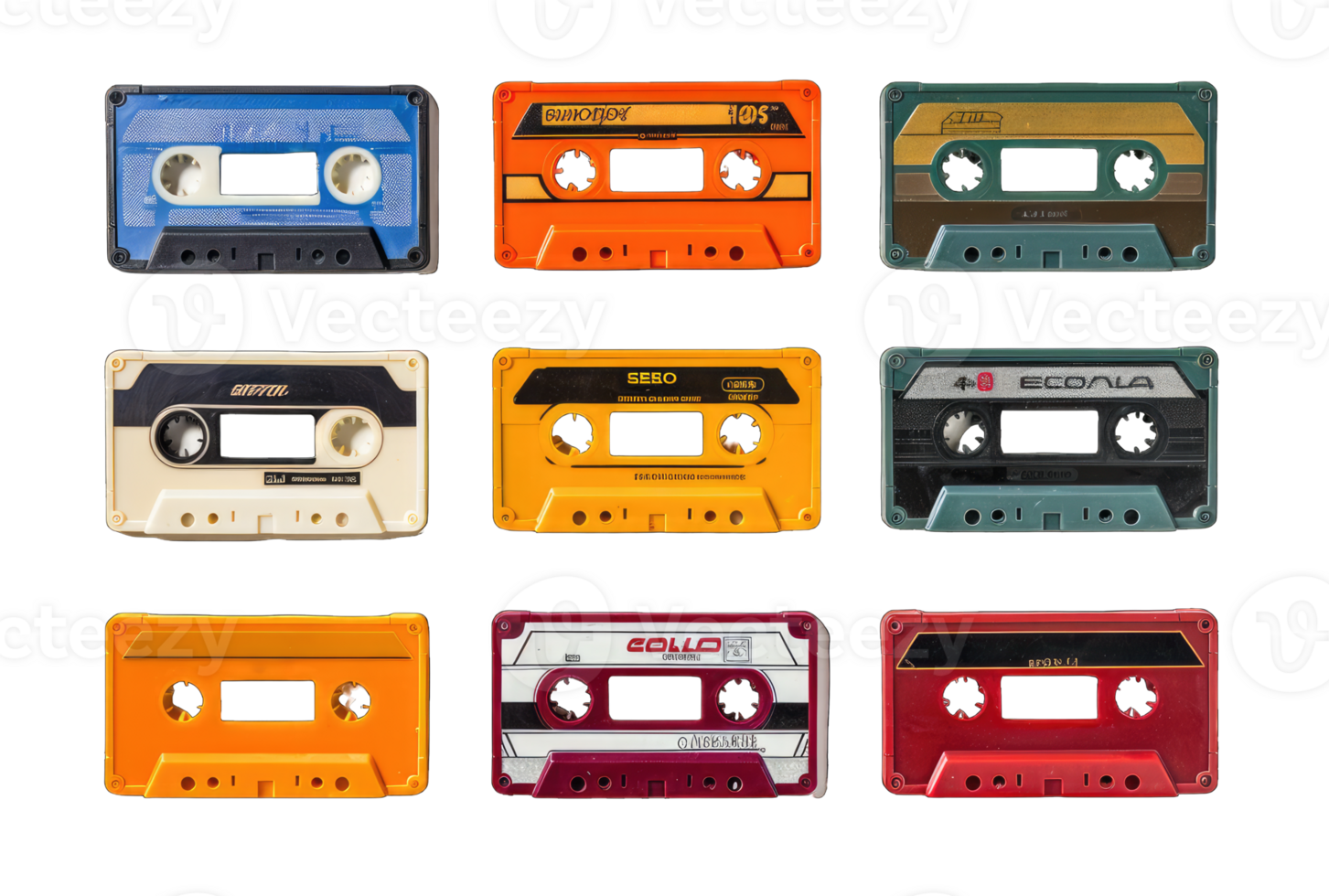 Retro Audio Cassetes Set - Vector Cassete Icons Isolated on Transparent Background png