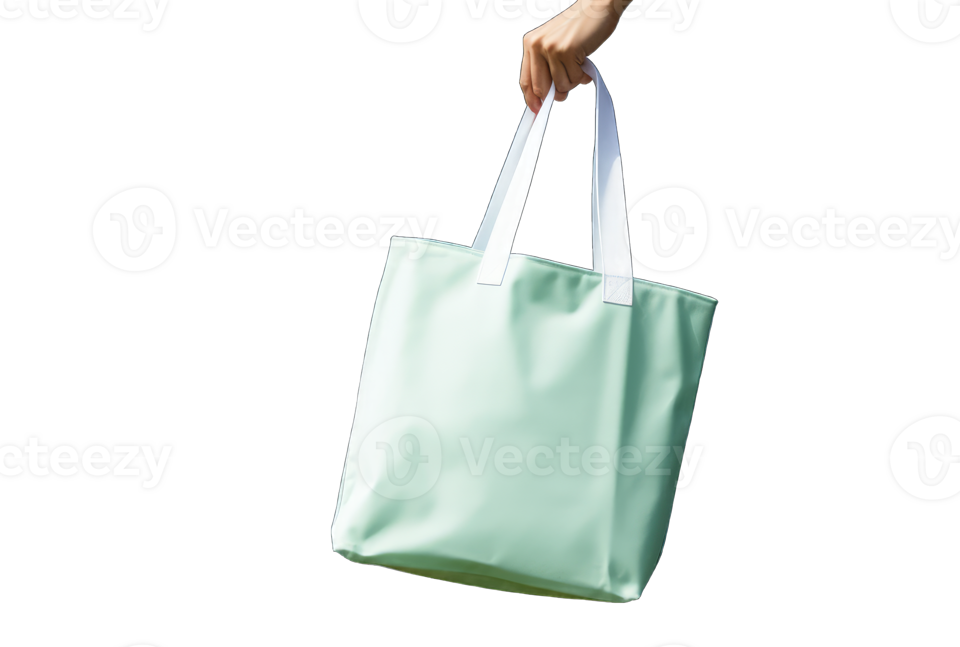 Girl is holding bag canvas fabric for mockup blank template isolated on