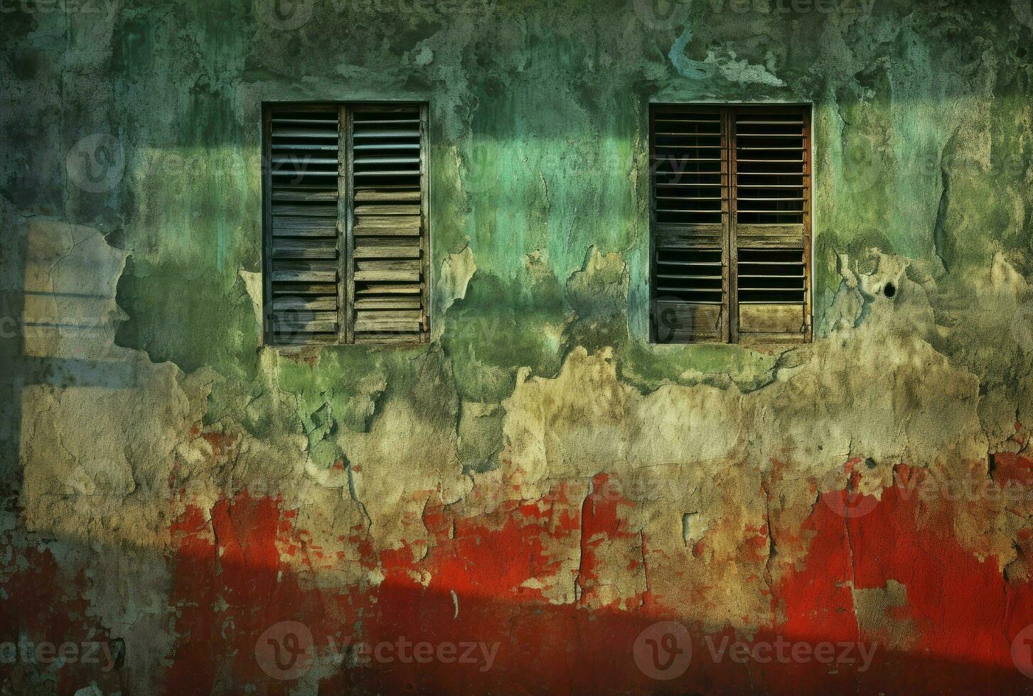 Old wooden windows on a red brick wall, Retro and Rustic Style, Generative AI photo