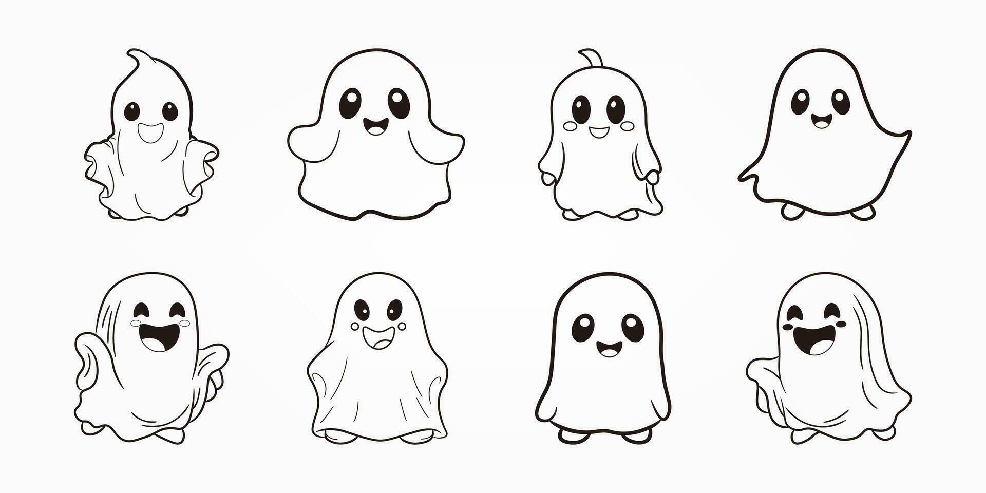 conjunto de linda dibujos animados Víspera de Todos los Santos fantasma silueta para fiesta diseño elementos. vector