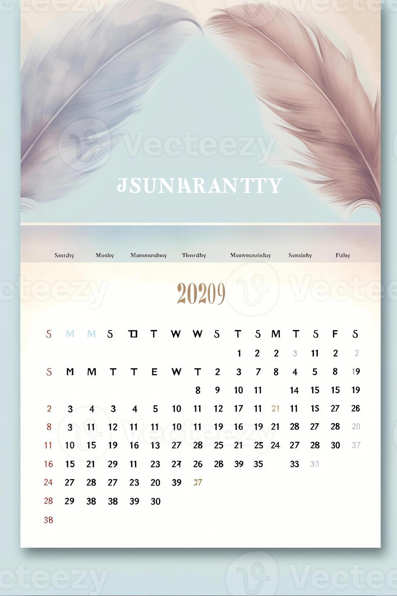 AI Generative Month of January 2012 calendar template background with