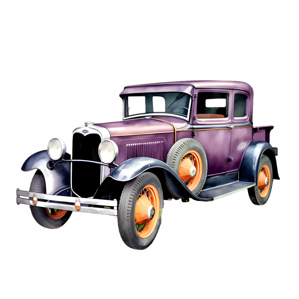 Clásico rústico coche acuarela clipart ai generado png