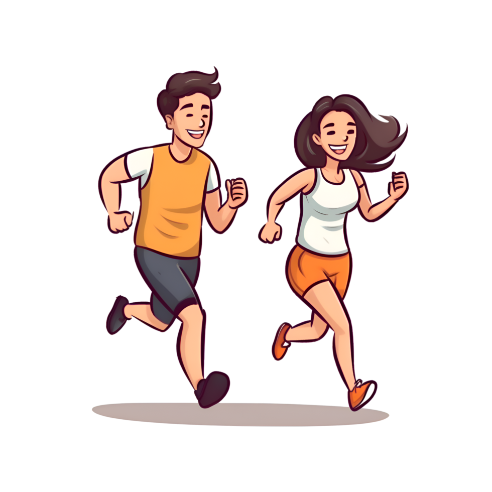 Pareja corriendo en movimiento acuarela clipart ai generado png