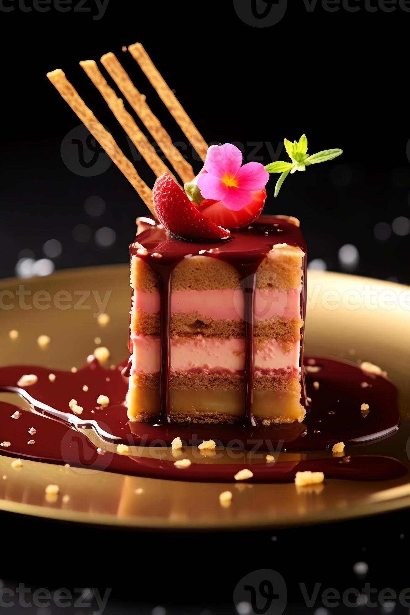 AI Generative Vanilla mousse la carte dessert with raspberry sauce