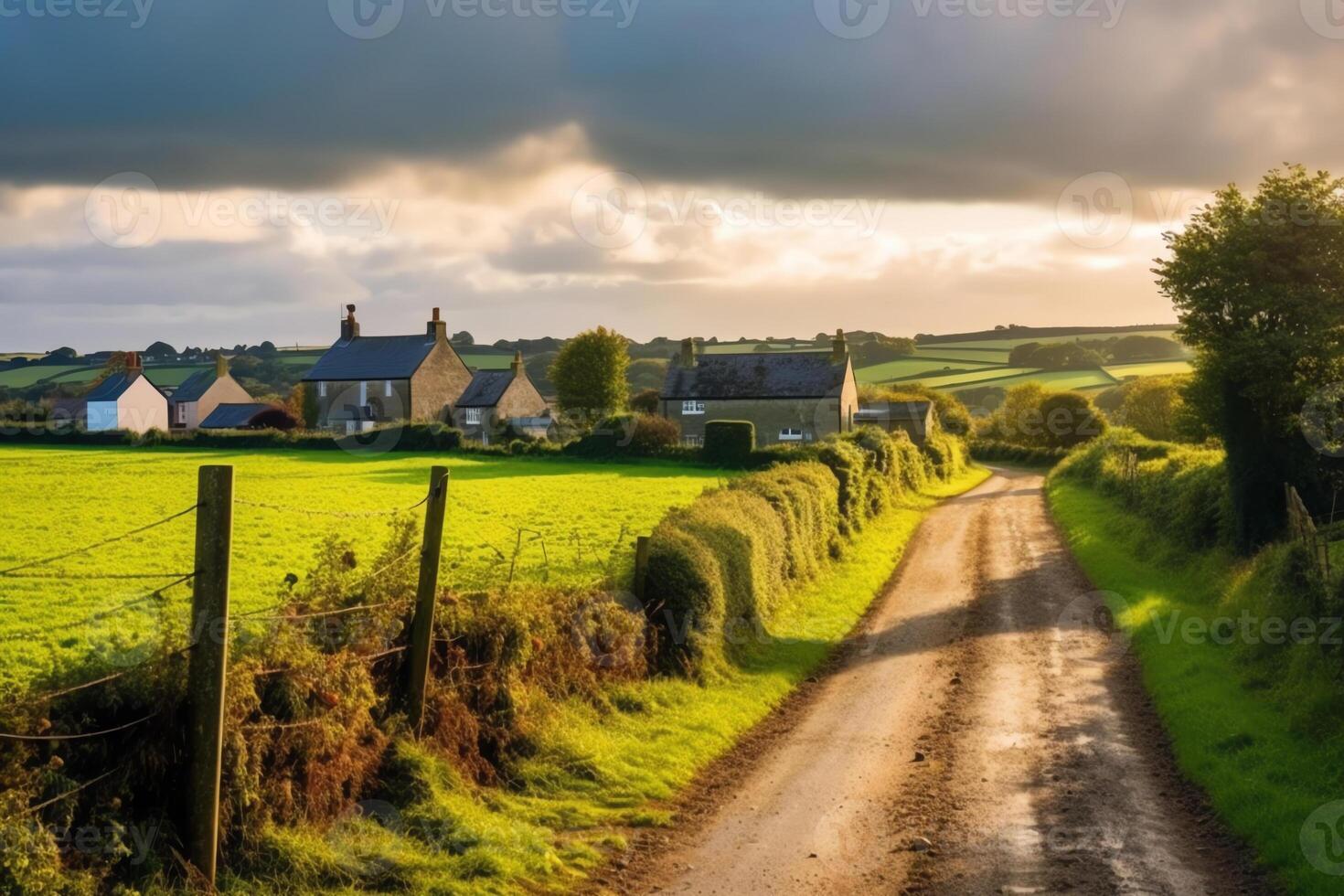 AI Generative View Down Railway Track In English Rural Countryside With ai-generative-view-down-railway-track-in-english-rural-countryside-with