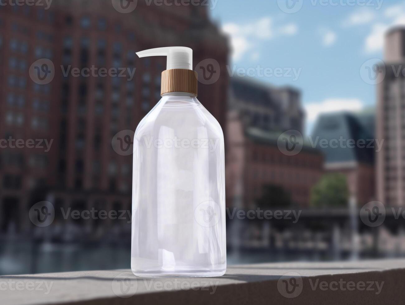 Commercial photography of cosmetic package on city background photo