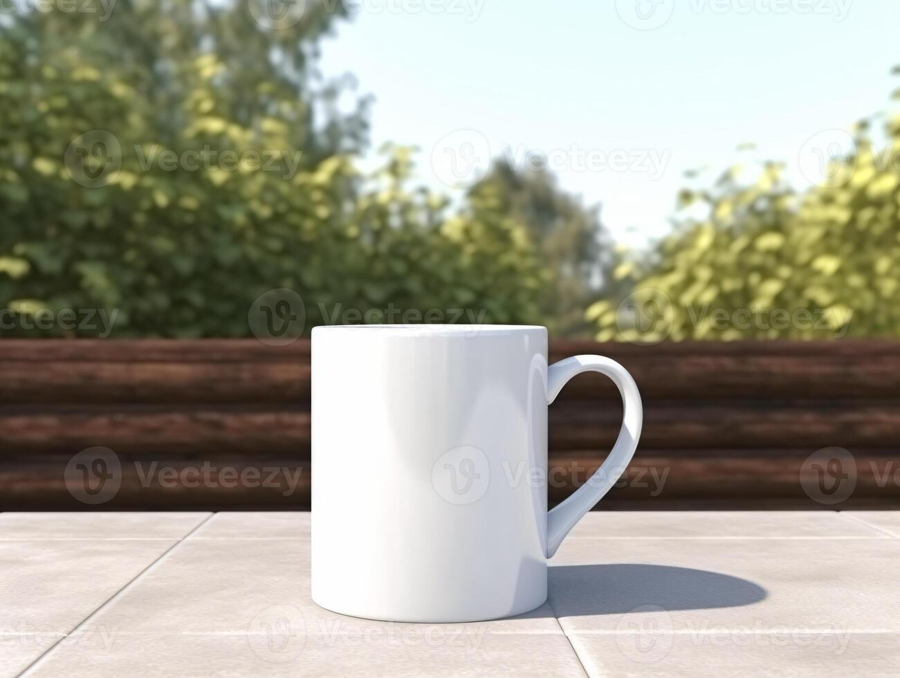 Mockup of a white mug on nature background photo