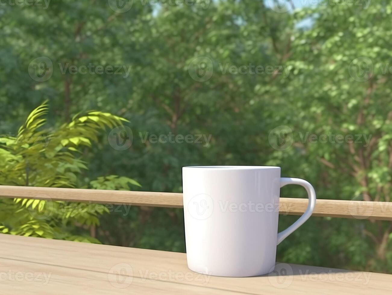 Mockup of a white mug on nature background photo