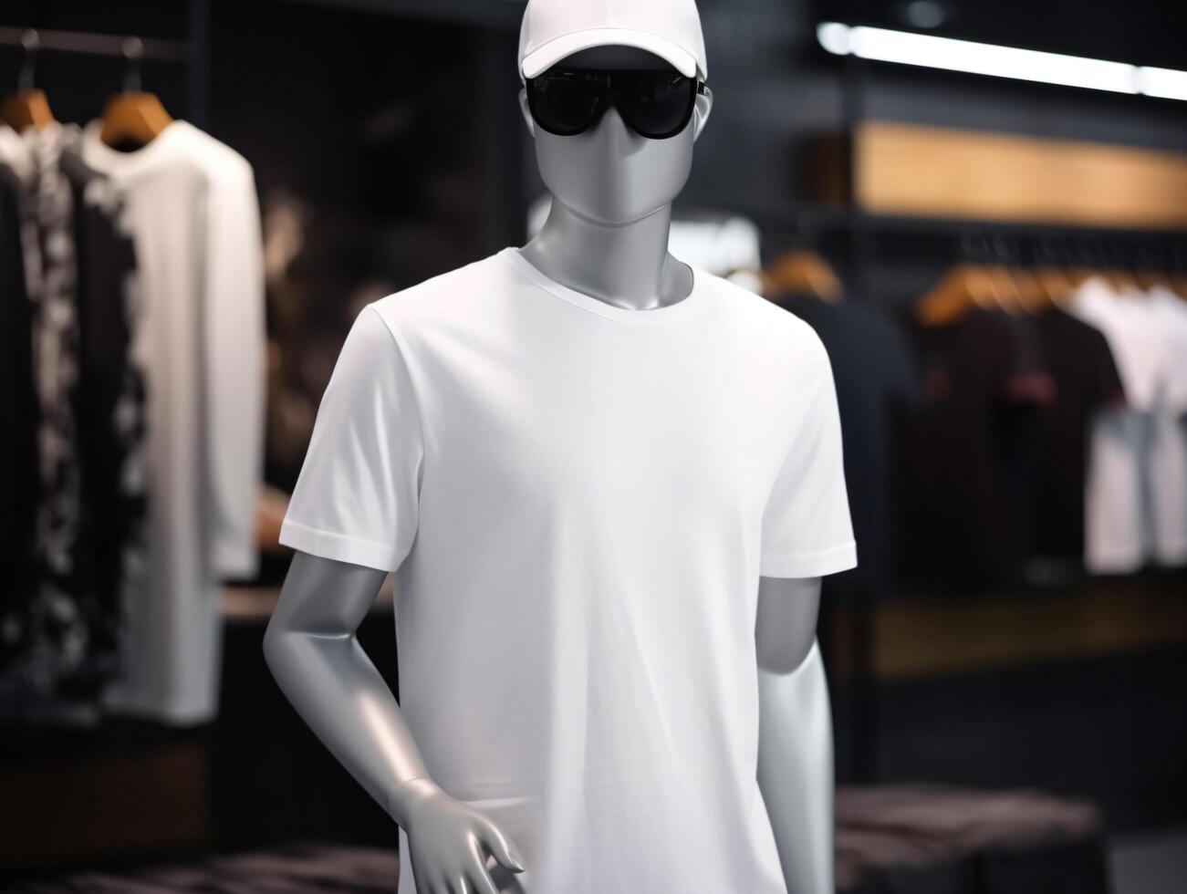 white t-shirt mockup on a mannequin on hip hop background photo