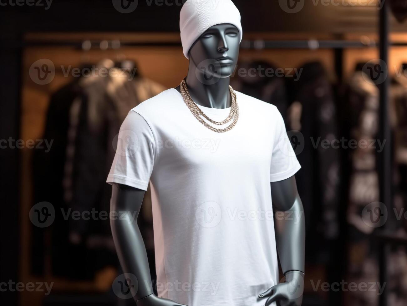 white t-shirt mockup on a mannequin on hip hop background photo