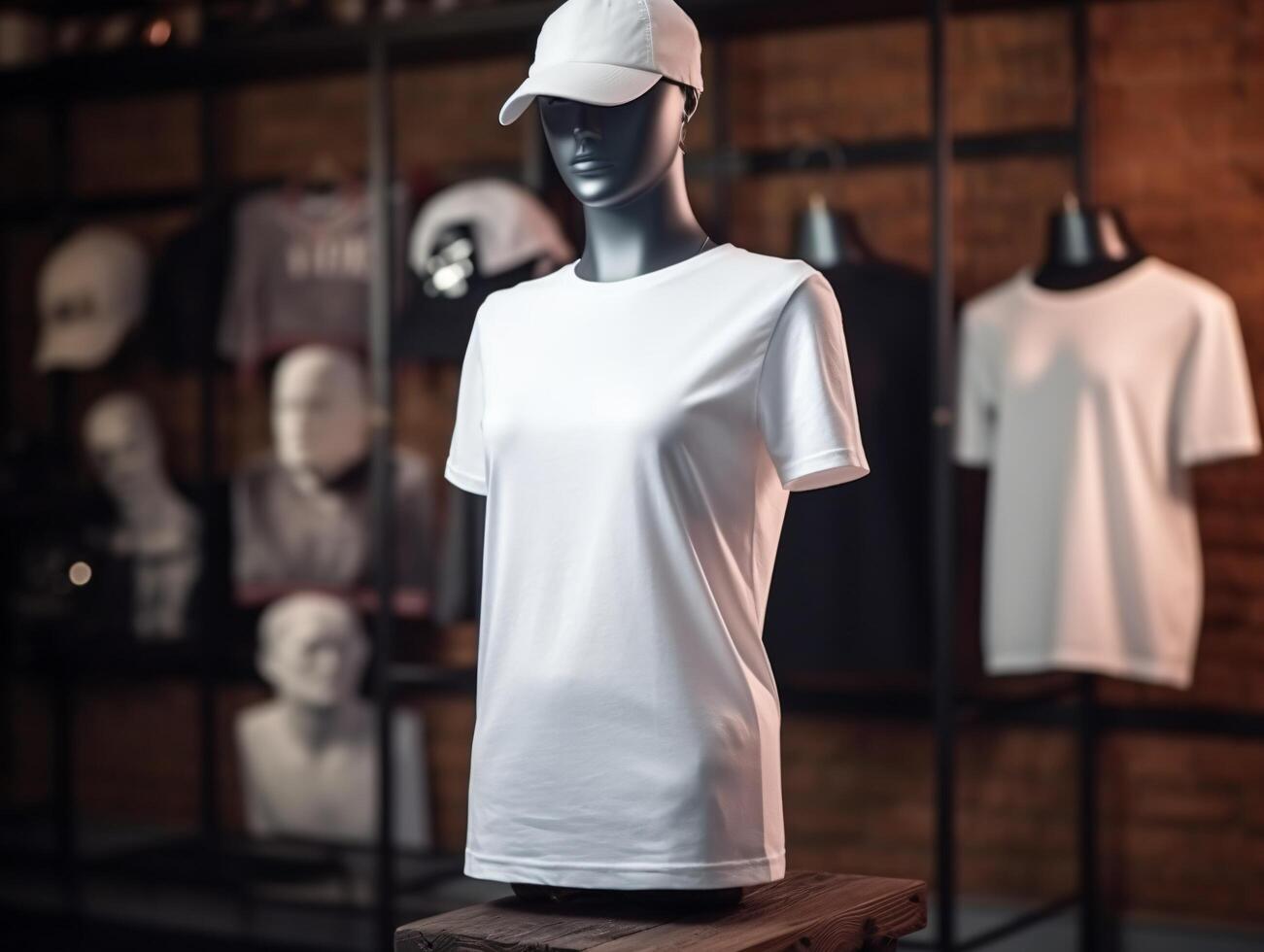 white t-shirt mockup on a mannequin on hip hop background photo