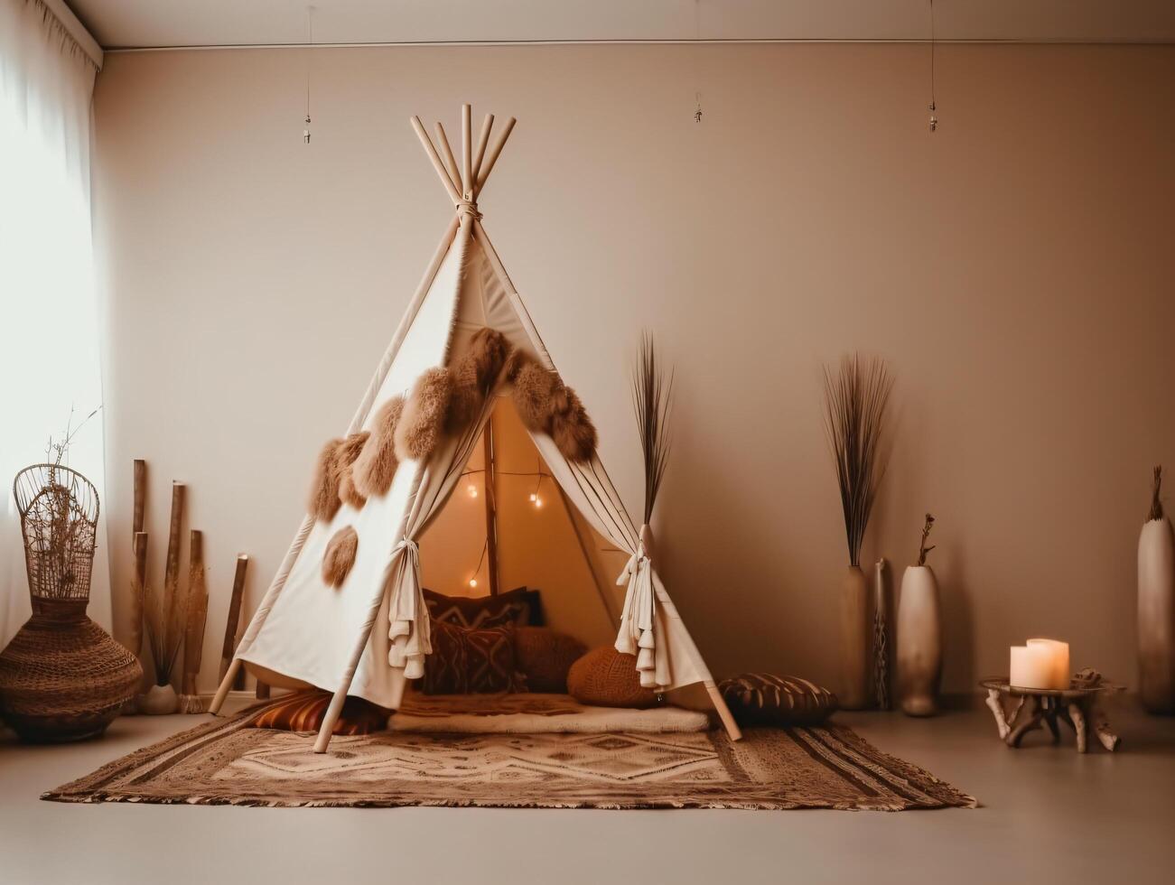 comercial minimalista boho composición con Copiar espacio ai generativo foto