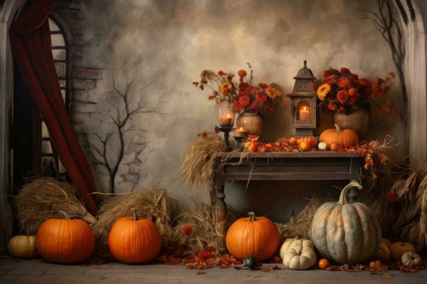autumn composition with copy space AI Generative photo