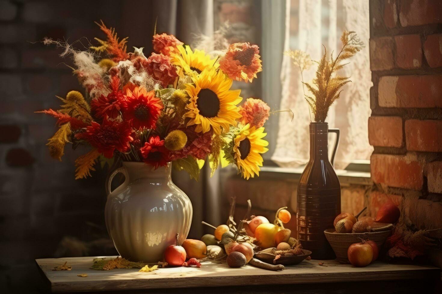 autumn composition with copy space AI Generative photo
