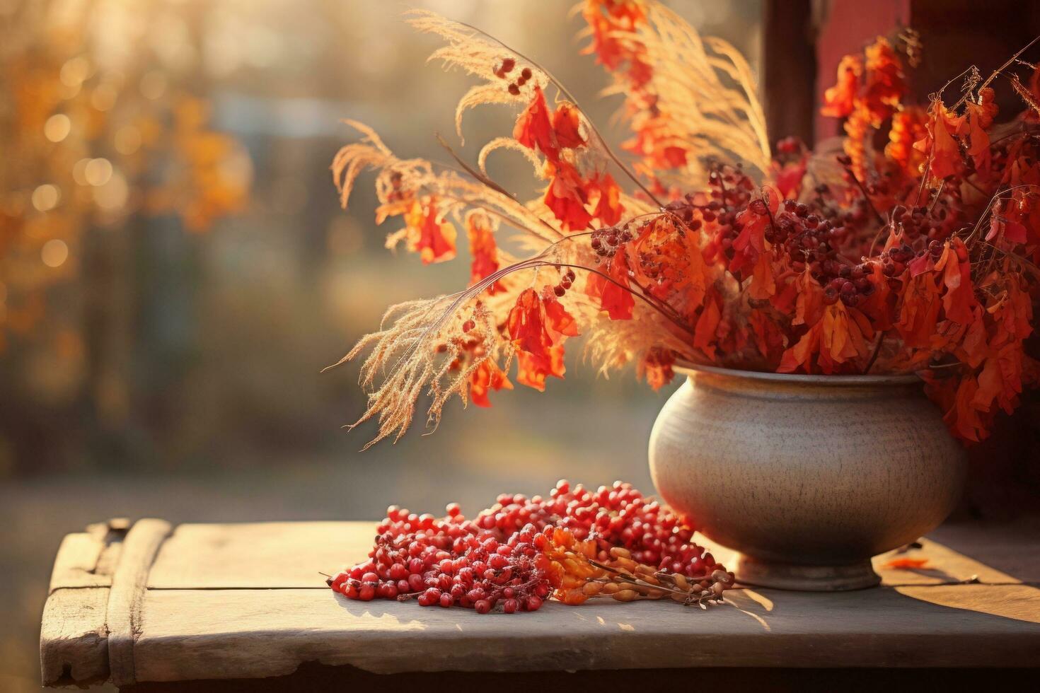 autumn composition with copy space AI Generative photo