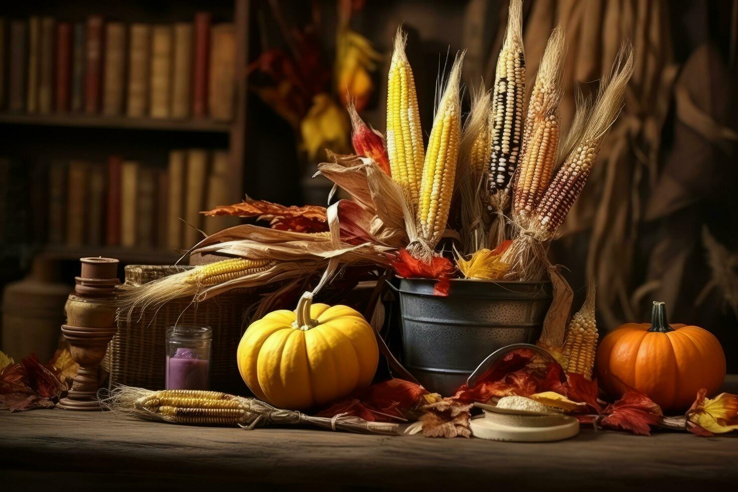 autumn composition with copy space AI Generative photo