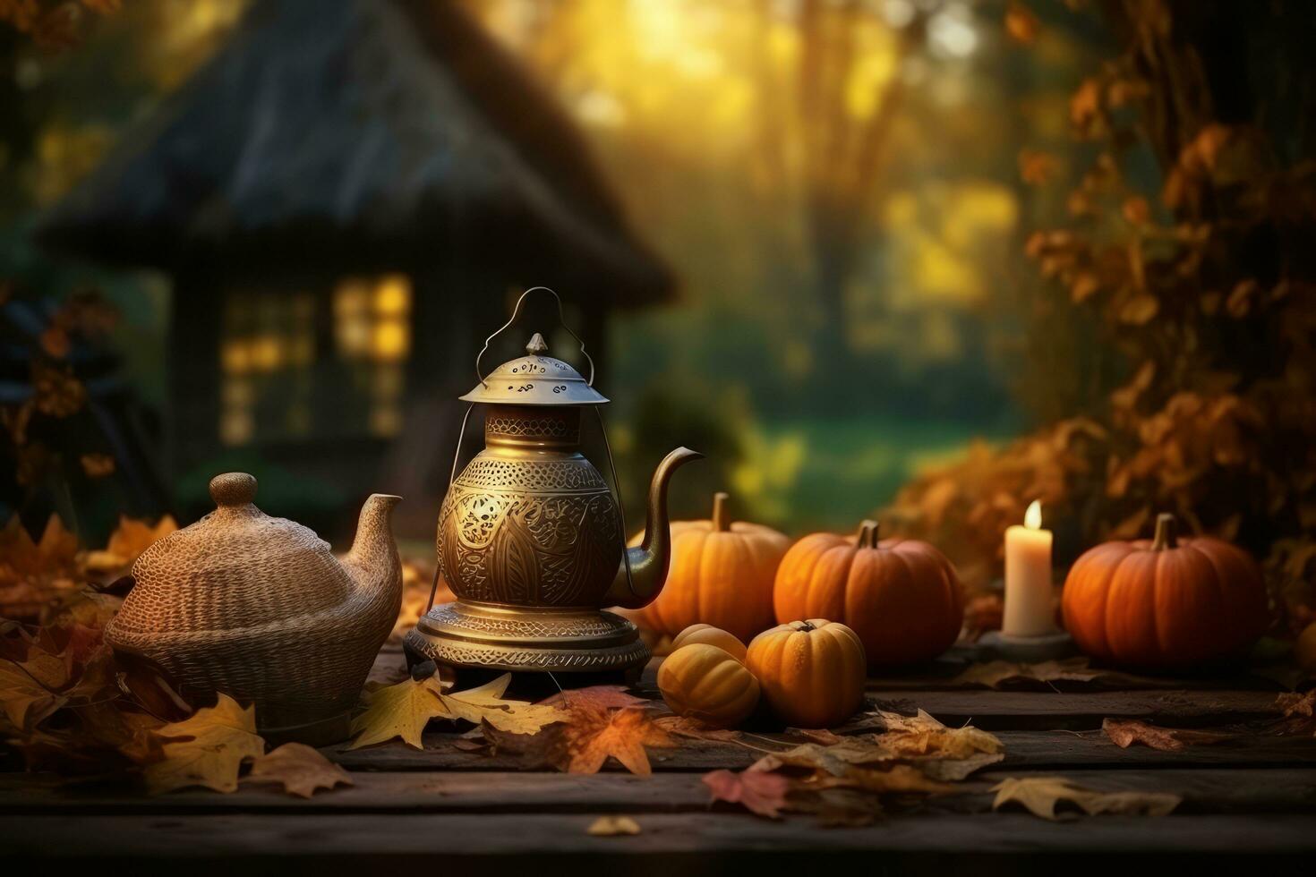 autumn composition with copy space AI Generative photo