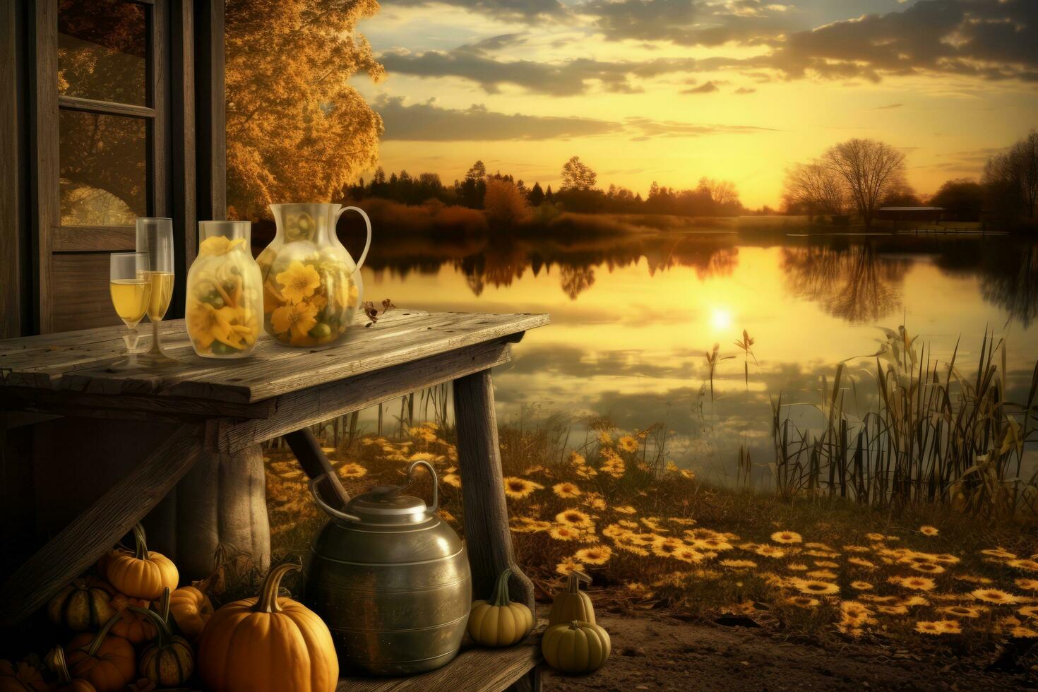 autumn composition with copy space AI Generative photo